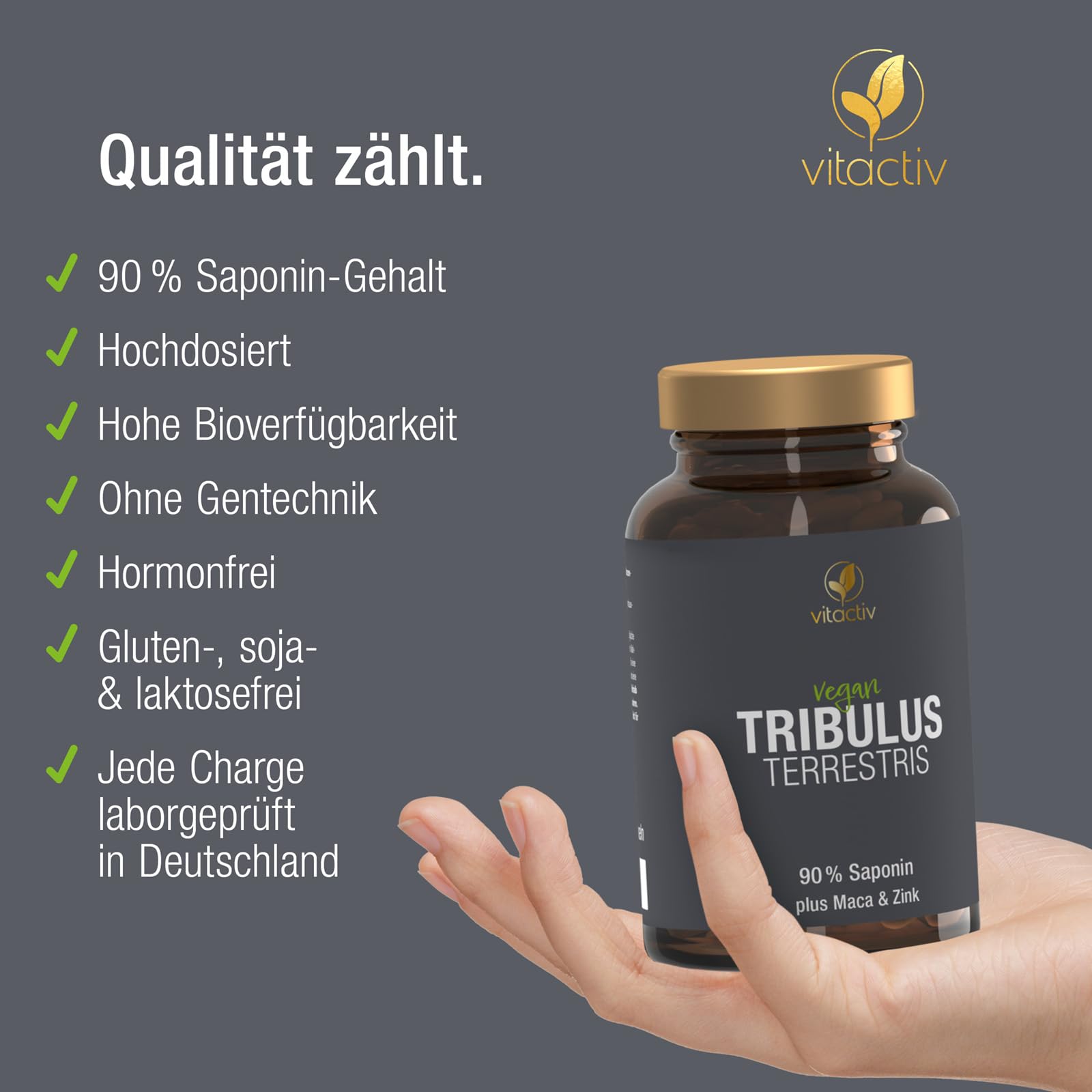 VITACTIV Tribulus Terrestris 1500 mg - 240 Kapseln Vegan - Tribulus Extrakt Hochdosiert, 90% Saponin – Mit Zink, plus L-Arginin, Maca, Ginseng, Vitamin B6