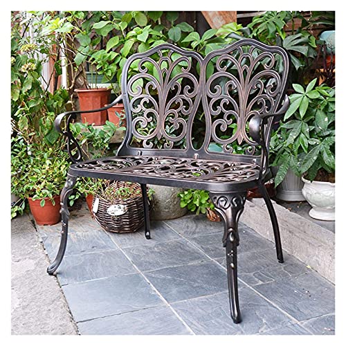 Banco de jardín de aluminio fundido para exteriores, resistente al óxido y a la corrosión, banco de jardín para terraza y conversaciones