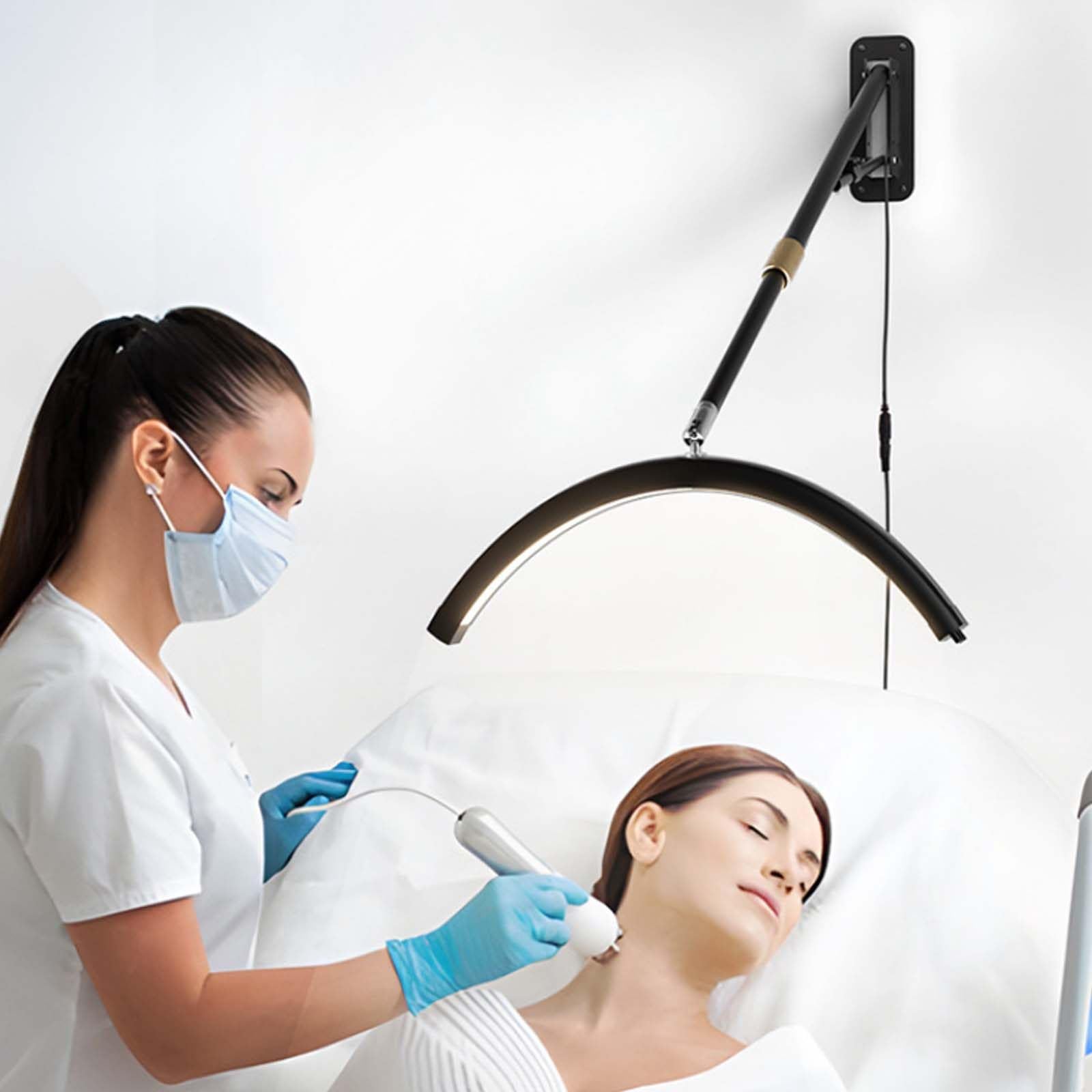 Led Beauty Half Moon Lamp For Tattoo Barbershop, Wall-Mounted Lamp For Lashes Makeup Fill Light,Scalable 62-113Cm,Black