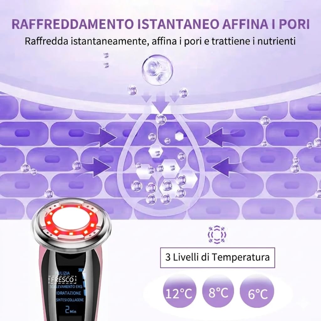 Kit Viso Anti-Aging Professionale 7-in-1 M8807 RF EMS LED Siero Acido Ialuronico 30ml Lifting Ringiovanimento Idratazione