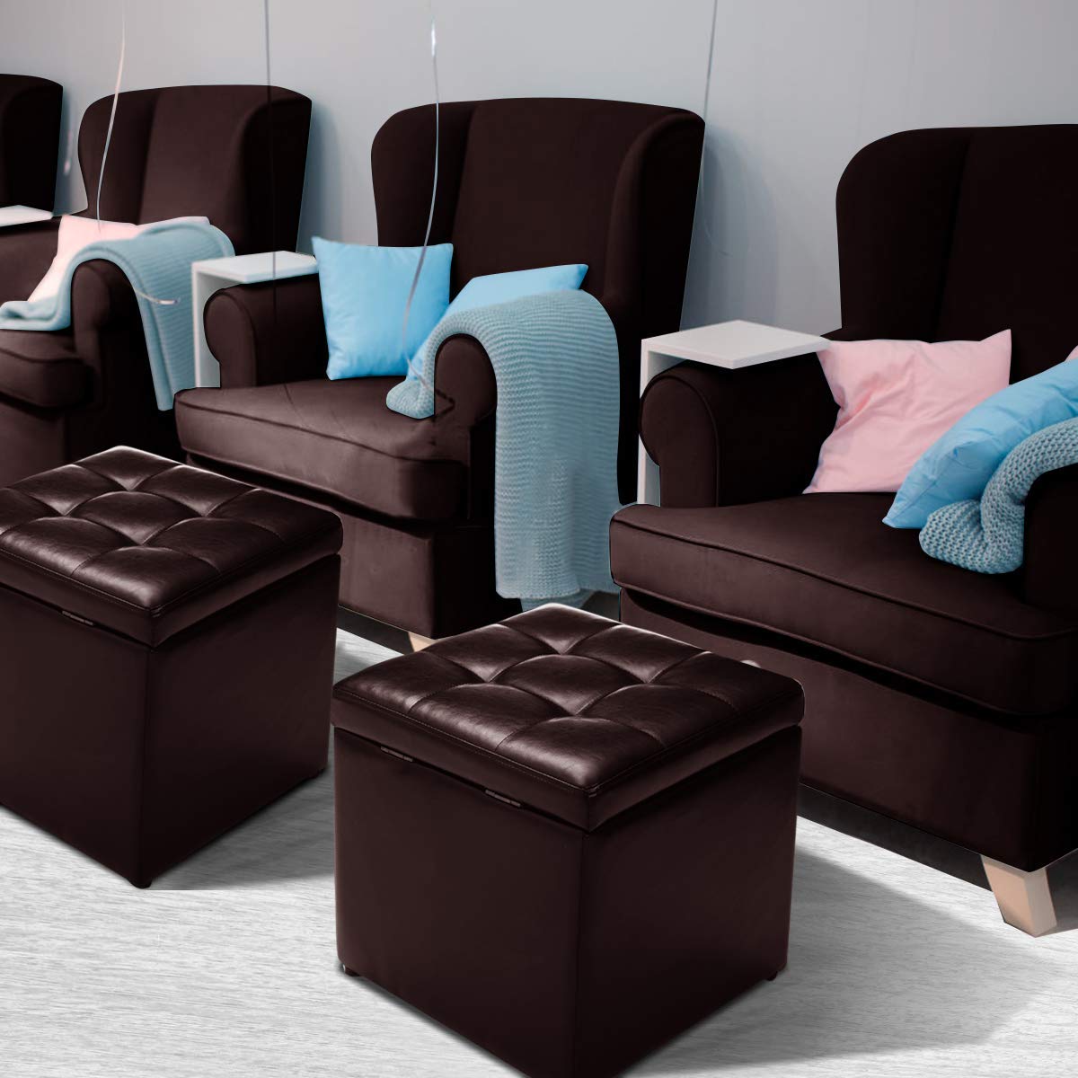 COSTWAY Baul Almacenaje Dormitorio, Puff Almacenaje Plegable 40x40x40cm, Puff Banco con Almacenaje con Capacidad de 300 kg, Reposapiés Sofa para Sala de Estar, Dormitorio, Entrada, Marrón