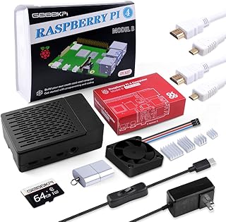 GeeekPi Raspberry Pi 4 4GB Starter Kit - 64GB Edition, Raspberry Pi 4 Case with PWM Fan, Raspberry Pi 5V 3.6A 18W Power Supply with ON/Off Switch, HDMI Cables for Raspberry Pi 4B (4GB RAM)