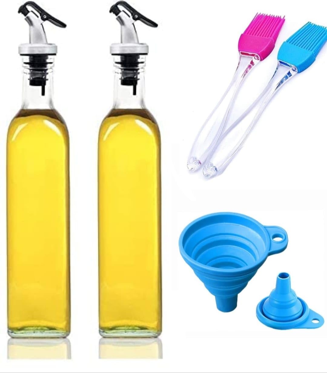 Fourthsky Oil Bottle 500ml with Brush and Silicone Funnel Oil Dispenser Bottle with Silicon Funnel, Oil & Vinegar Bottle, Stainless Steel Leak-Proof Cork(2 Bottle + 2 Brush + 1 Funnel) (B0CX91QMPJ) Amazon Price History, Amazon Price Tracker