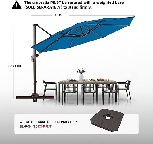 Miniatura 7 de wikiwiki Sombrillas voladizas de patio de 11 pies para exteriores, sombrilla grande con tela reciclada resistente a la decoloración por 36 meses,
