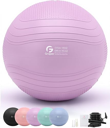 Gruper Pelota de yoga, pelota de ejercicio extra gruesa para entrenamiento y estabilidad durante el embarazo, 4 tamaños, pelota de equilibrio