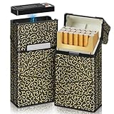 X-LIGHTER XL079 Cigarette Case for 100's King Size, with USB Coil Lighter, Smell-Proof, Vintage PU Leather 100mm Cigarette Holder Cases for Men Women Gifts