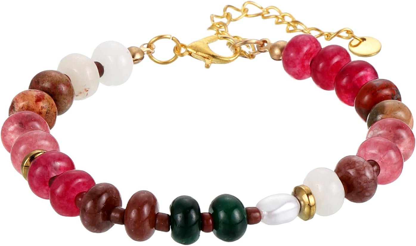 PATIKIL Crystal Bracelets for Women, Colorful Gemstone Beaded Bracelet Adjustable Chalcedony Crystal Jewelry Charm Chain for Beach Birthday Gift