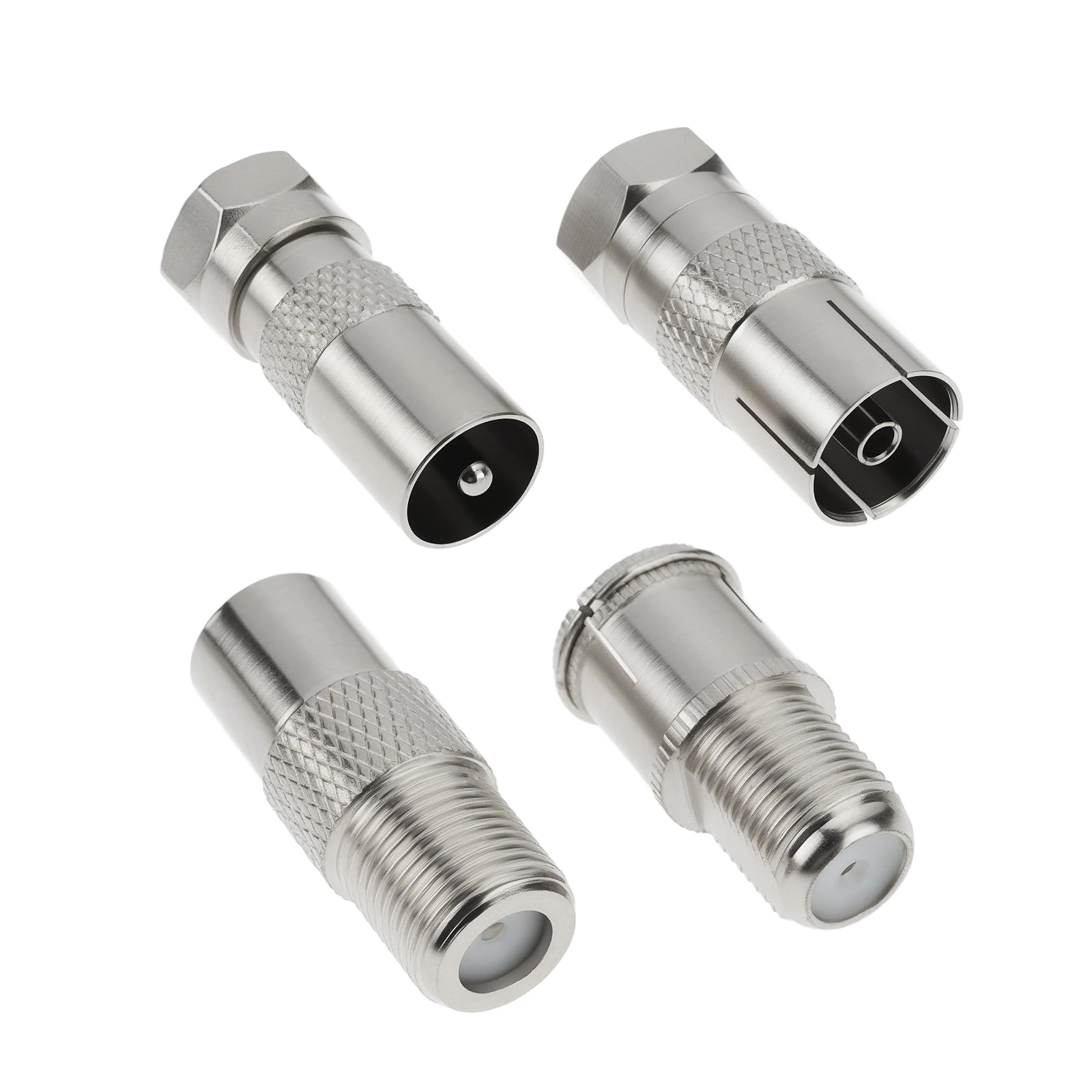 Micro Traders 4Pcs F to TV PAL Coaxial Adapter Kit, 75 Ohm F Female Male to TV Type PAL Connectors for Satellite FM Cable and Antenna