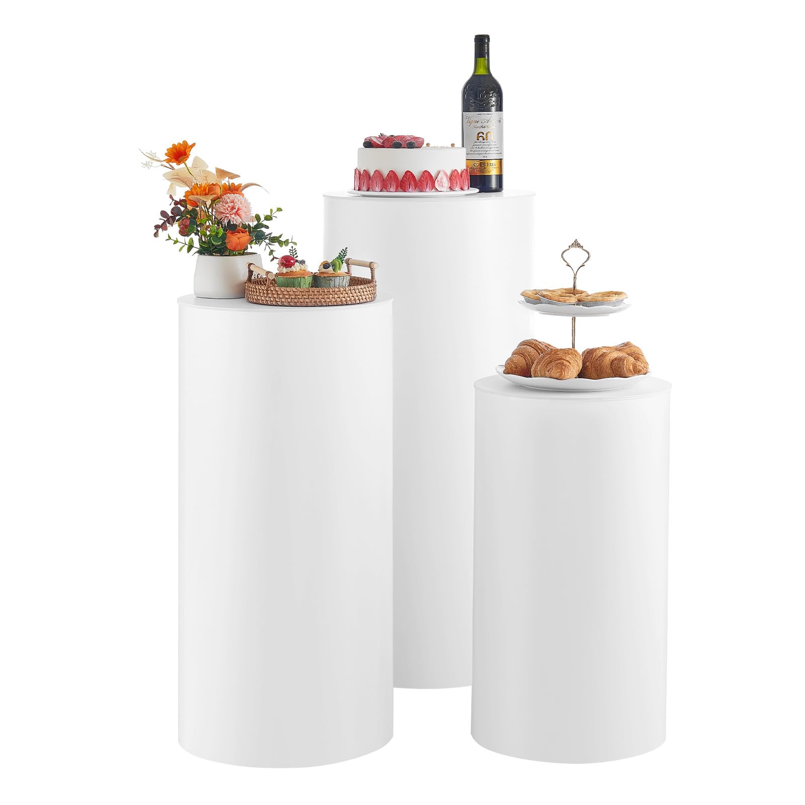 VEVOR Soporte Floral para Bodas, 3 Piezas, Pedestal Cilíndrico Redondo de 60/75/90 cm, con Tapa de PVC, Ideal para Bodas, Fiestas, Cumpleaños y Decoración Artística, Soporta hasta 15 kg