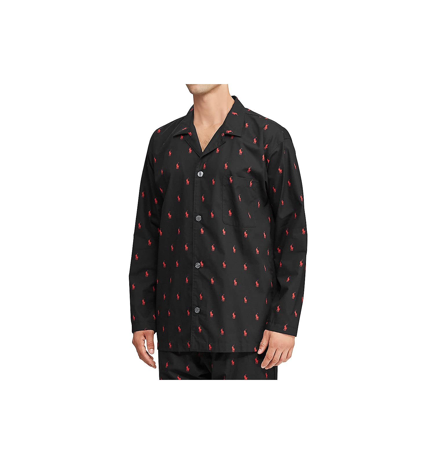 POLO RALPH LAUREN Men's Big Man Woven Cotton Long Sleeve Pajama Top, RY25RX, Black/Red, 3XL