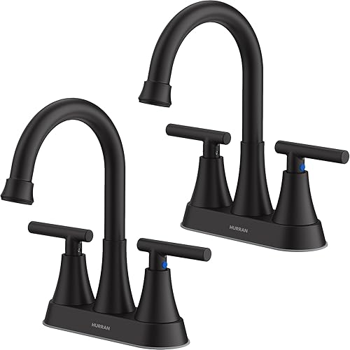 Grifos de baño para fregadero de 3 agujeros, grifo de lavabo de baño negro mate de 4 pulgadas con drenaje desplegable y 2 mangueras de suministro,