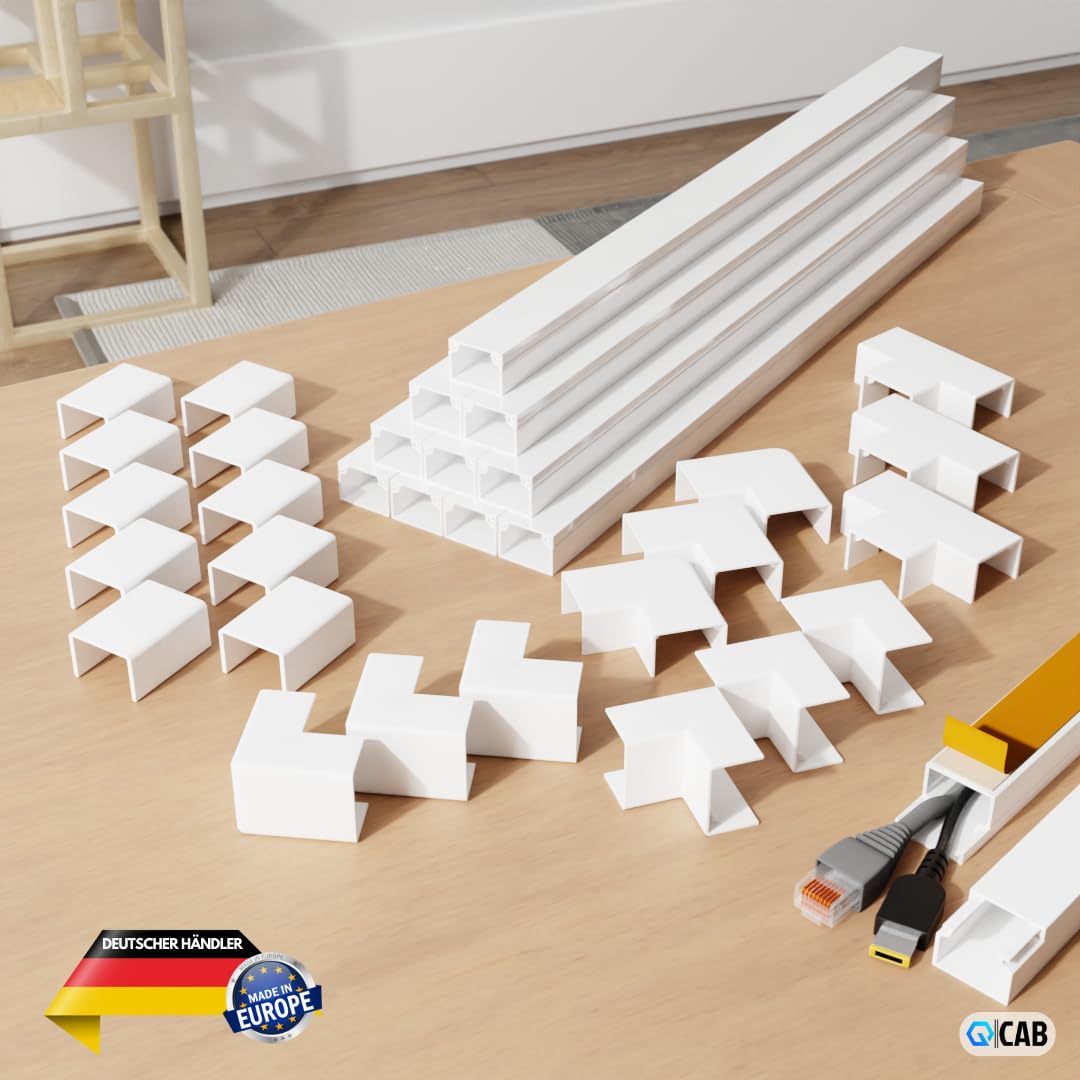 Kabelkanal Weiß Selbstklebend – 10 Stück, Je 40cm (30x15mm) | Für TV, PC, Schreibtisch