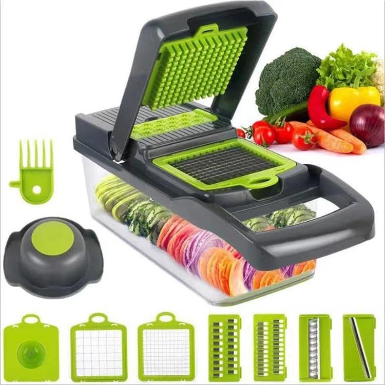 Al Makkah 16 pieces Vegetable Chopper,HUACHEST Multifunctional Food Choppers Onion Chopper Vegetable Slicer Cutter Dicer Veggie chopper with 7 Blades,Colander Basket,Container for Salad Potato Carrot