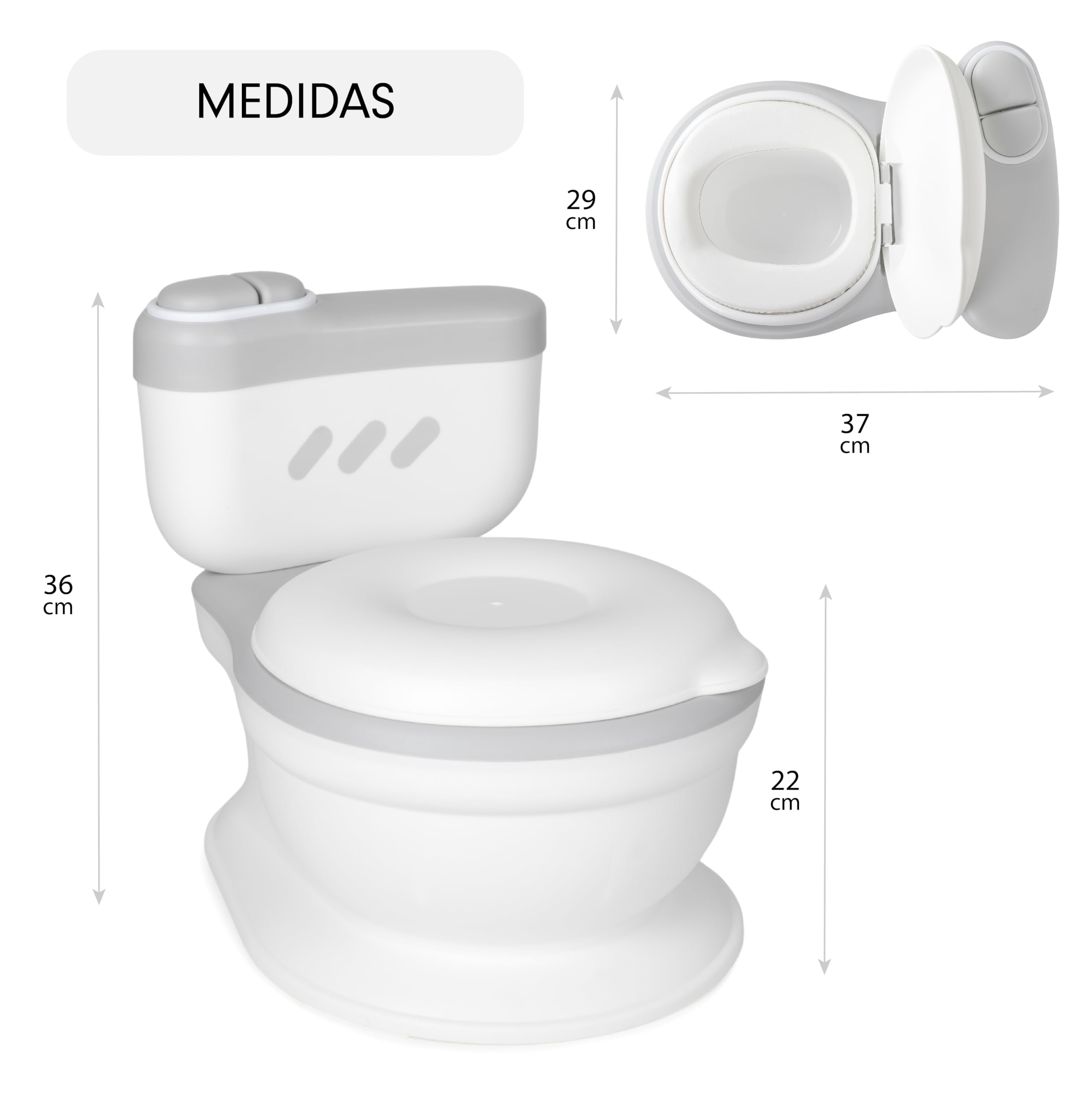Toral Orinal Bebe 2 años Musical Acolchado. Inodoro portatil handy potty. Ayuda al aprendizaje de bebés y niños. Perfecto como orinal o baño. Con sonido incluido. +18m Modelo Poopy