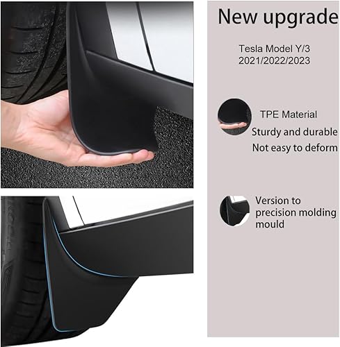 Miniatura 4 de StarYtbl - Juego de 4 aletas de barro mejoradas para Tesla Modelo 3, protectores contra salpicaduras de alta resistencia, sin taladros, delanteros y