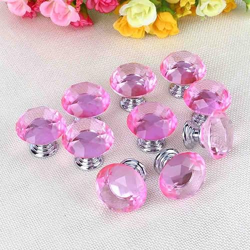 Miniatura 4 de TOPINCN Pink Crystal Glass Door Knobs, 10PCS, High Gloss Cabinet Knobs Cupboards Door Knobs with Screws Suitable for Drawer, Cabinet, Wardrobe 30mm