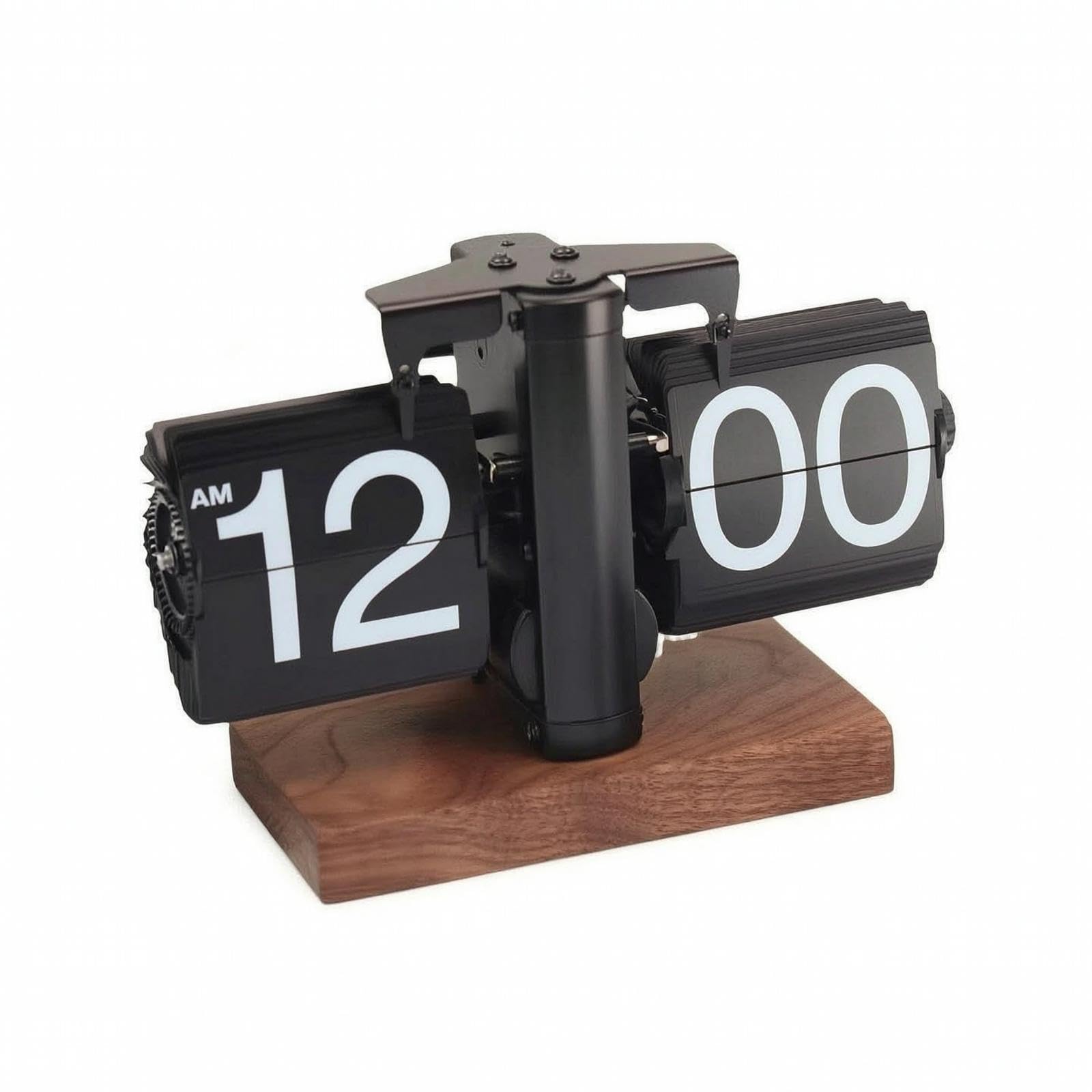 Flip Clock with Wood Base Mechanical Retro Flip Clock Minimalist Tabletop Timepiece for Refined Decor Seekers, Collectors, Office, Bookshelf, Study Black Walnut Frosted 12H-image-34