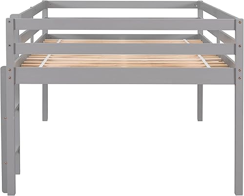 Miniatura 5 de HomSof Cama alta completa con barandilla y escalera, no necesita somier, fácil montaje, gris