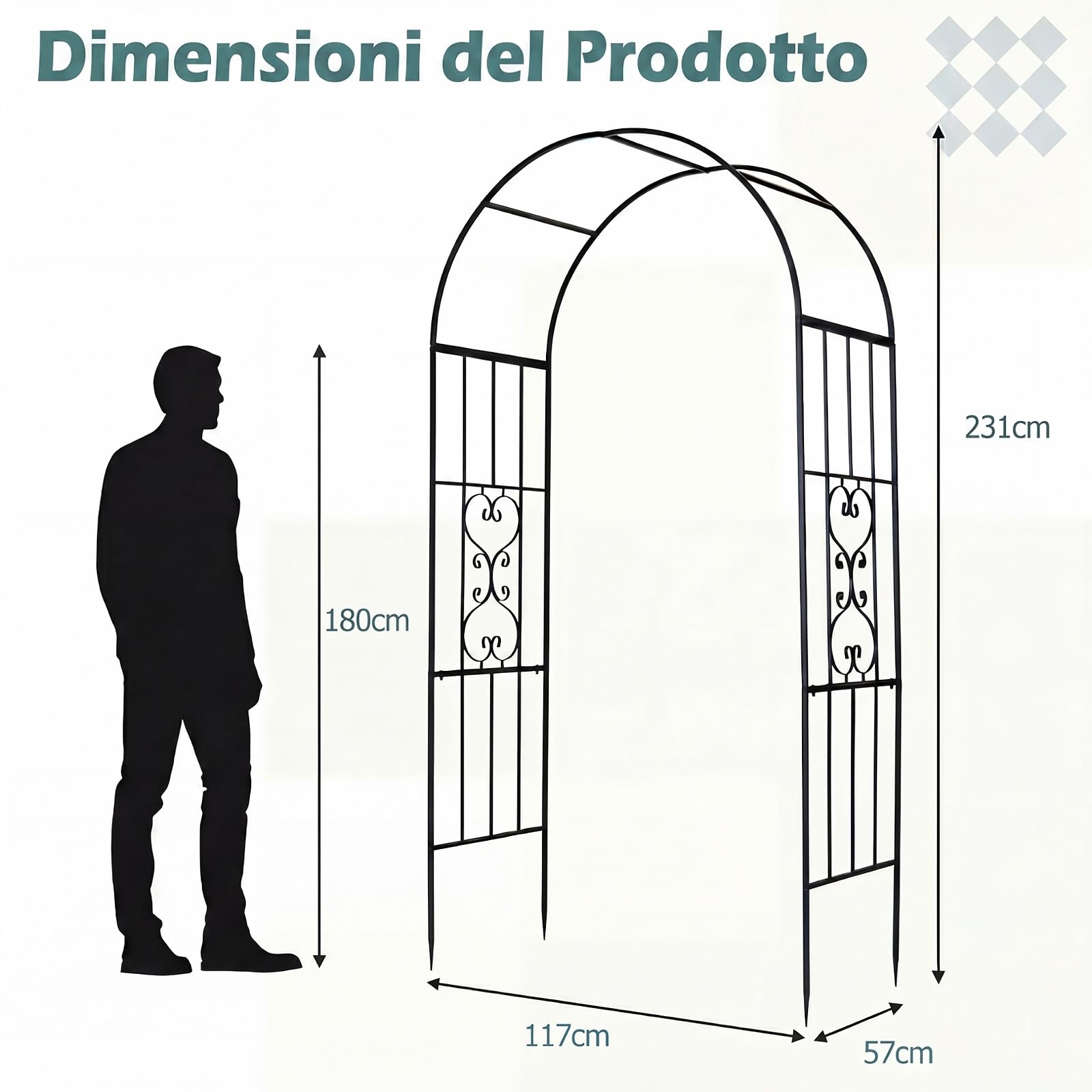 GYMAX Arco da Giardino in Metallo con Tetto Curvo e Piedi a Punta