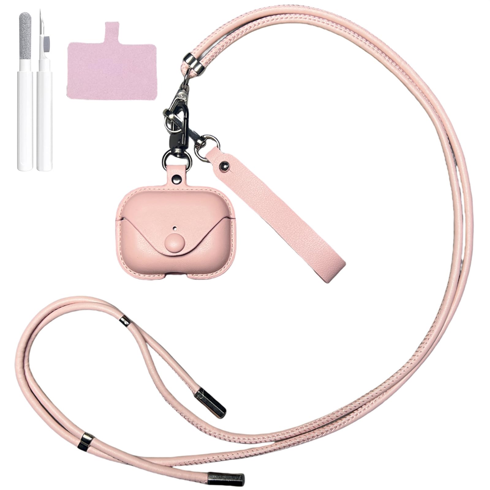 for AirPods Pro 1st/2nd Gen Case(2023/2022/2019), Genuine Leather Protective Cover with Long Adjustable Neck Strap, Shockproof Travel-Friendly Case