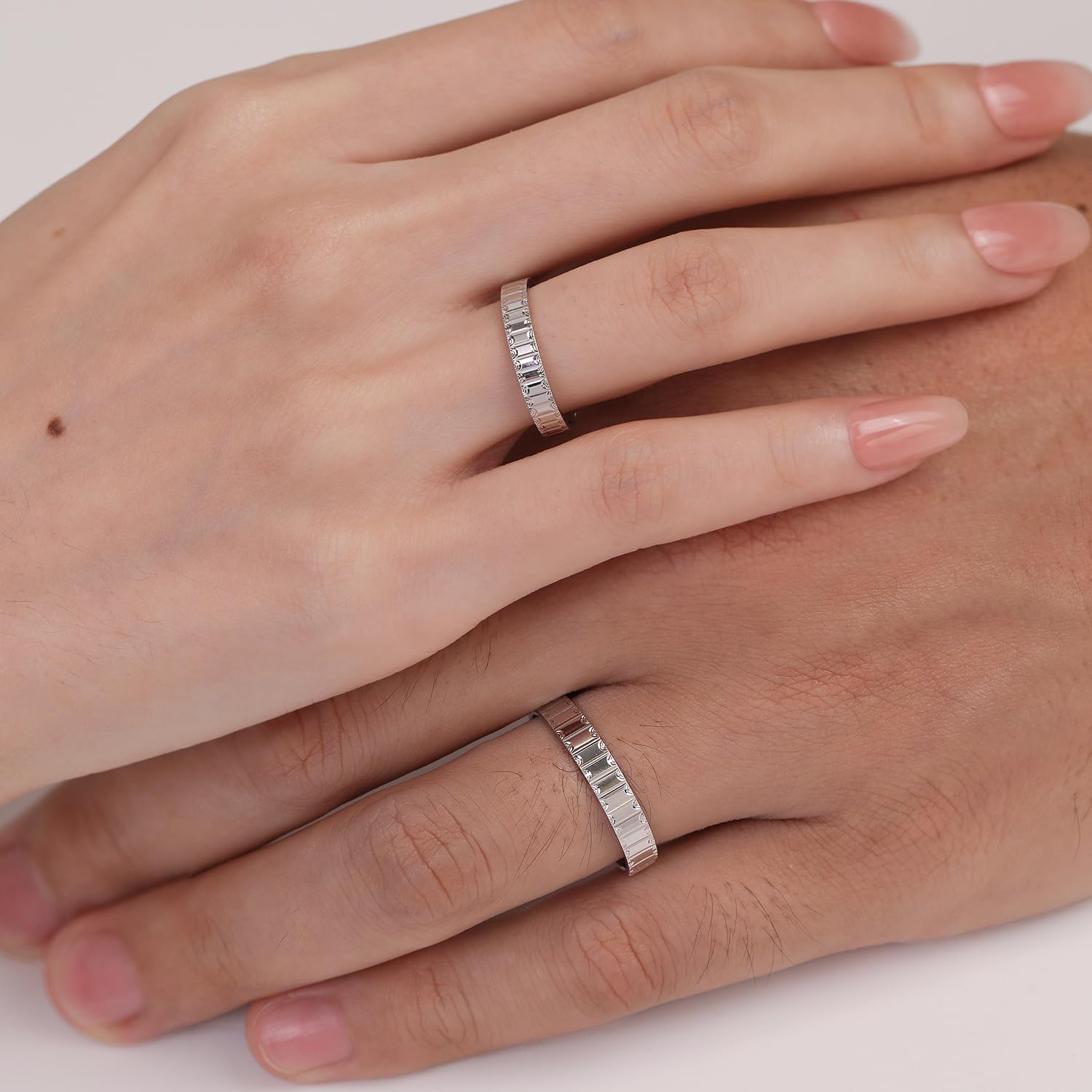 Meissa Anillos de Pareja Ajustables de Plata 925 con Relieve Geométrico Alianzas Modernas para Compromiso o Boda