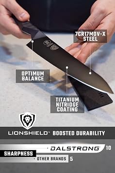 Dalstrong Chef Knife - 8 inch - Shadow Black Series - Black Titanium Nitride Coated - Razor Sharp Kitchen Knife - High Carbon 7CR17MOV-X Vacuum Treated Steel - Sheath - NSF Certified