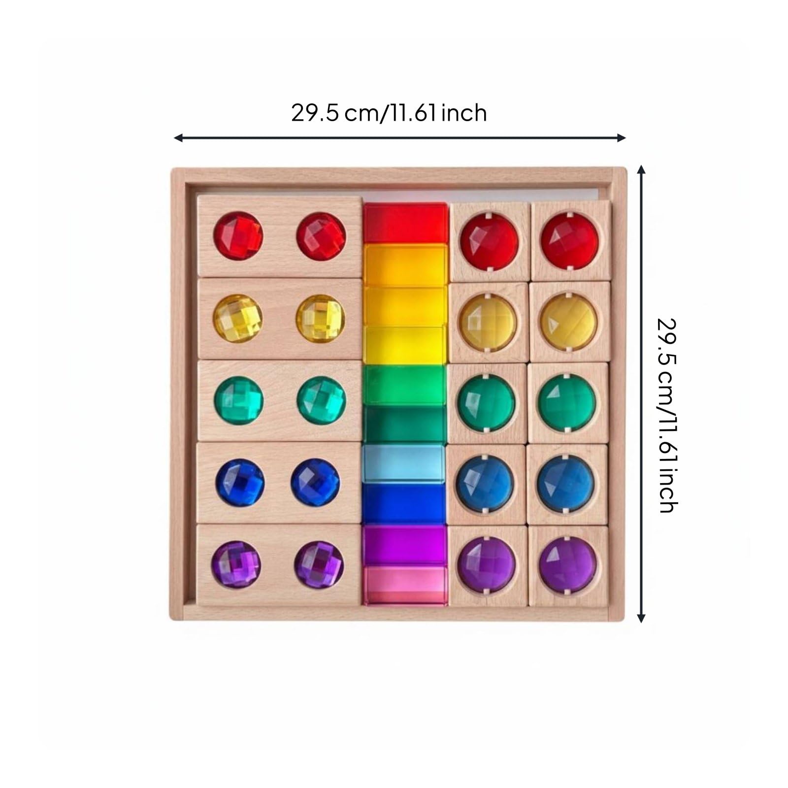 Blocchi Acrilici per Bambini Set di Gemme Cubi Educativi Blocchi Sensoriali Vassoio in Legno Gioco Manipolativo per Riconoscere Colori Forme Pattern Adatti a Scuola Casa Aula