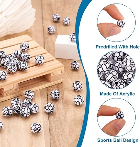 Miniatura 4 de 50 cuentas acrílicas opacas de estilo artesanal, artículos deportivos, cuentas acrílicas de baloncesto, cuentas espaciadoras de bolas para