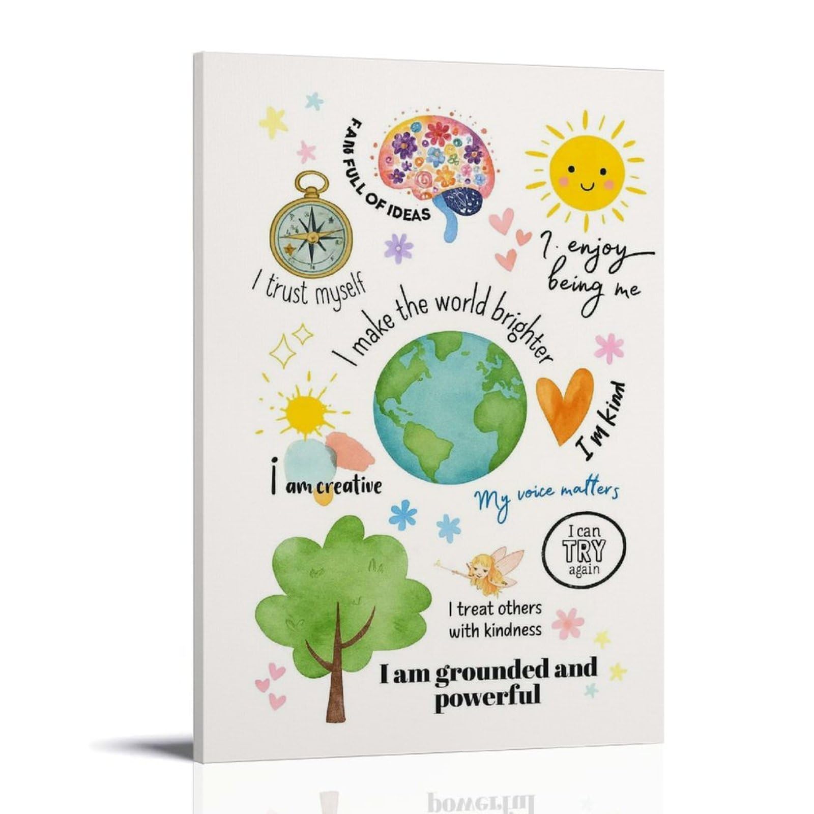 Positive Affirmations - Poster su tela motivazionale, stampa artistica da parete in stile bohémien, decorazione per la casa, camera da letto, ufficio, dormitorio, decorazione artistica da parete su