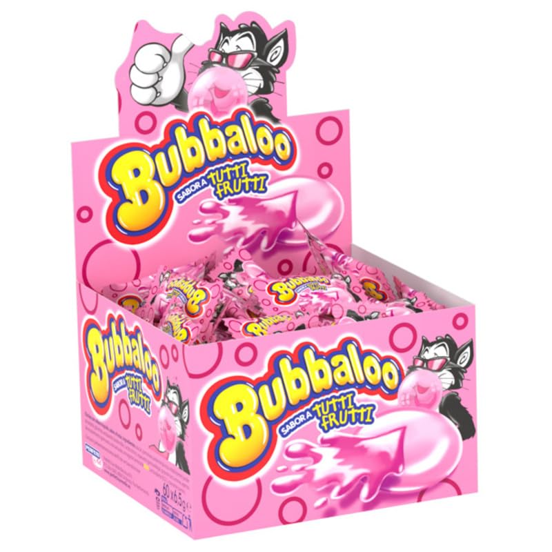 Chicles Bubbaloo con Relleno Líquido – Caja de 60 Unidades | Sabores Tutti Frutti, Fresa y Sandía | Chicles Hinchables con Centro Líquido (Paquete 60 unidades, Tutti Frutti)