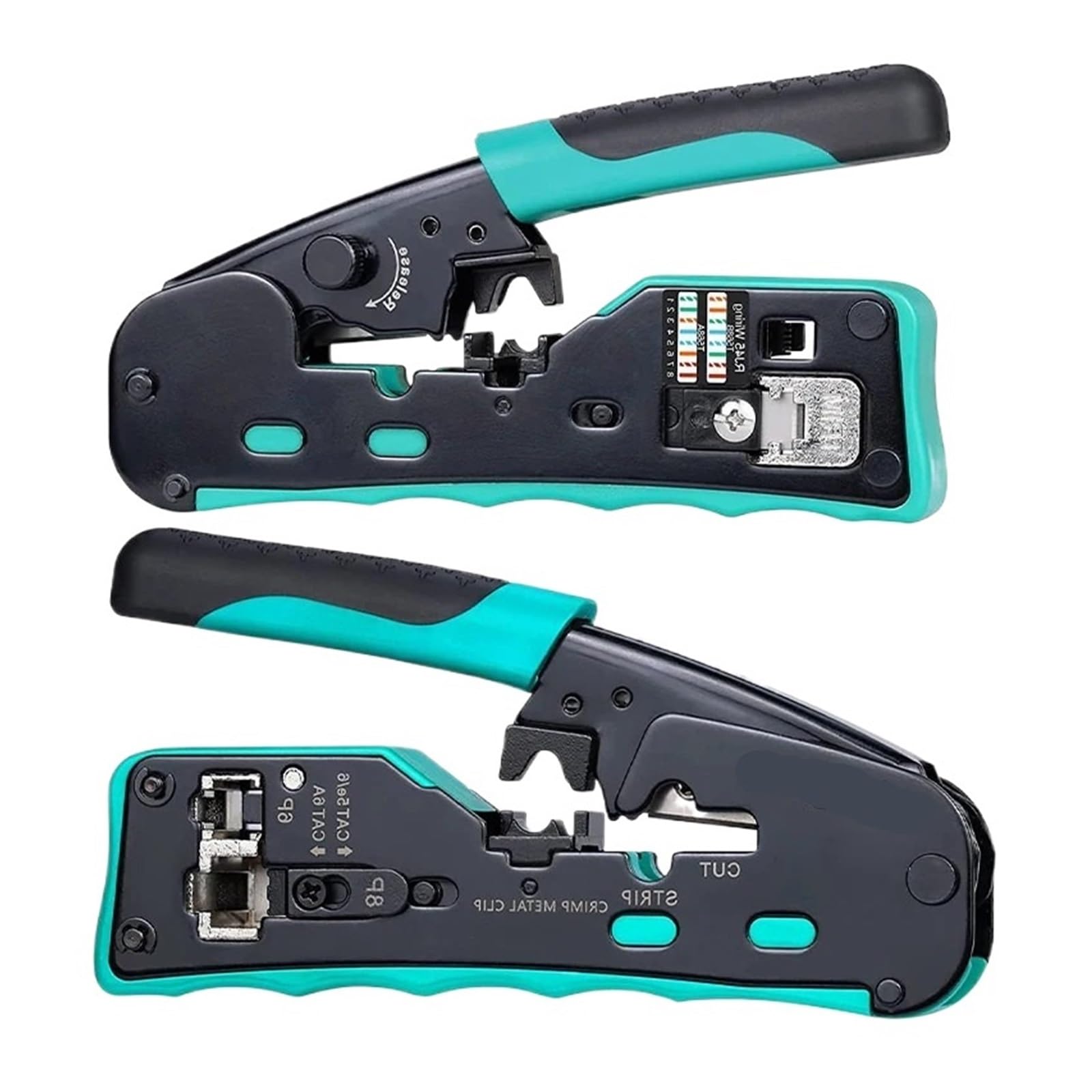Herramienta de crimpado RJ45 Cat5e Cat6 Cat6a Cat7 para conectores RJ11/RJ12 estándar y RJ45 rectos (verde)