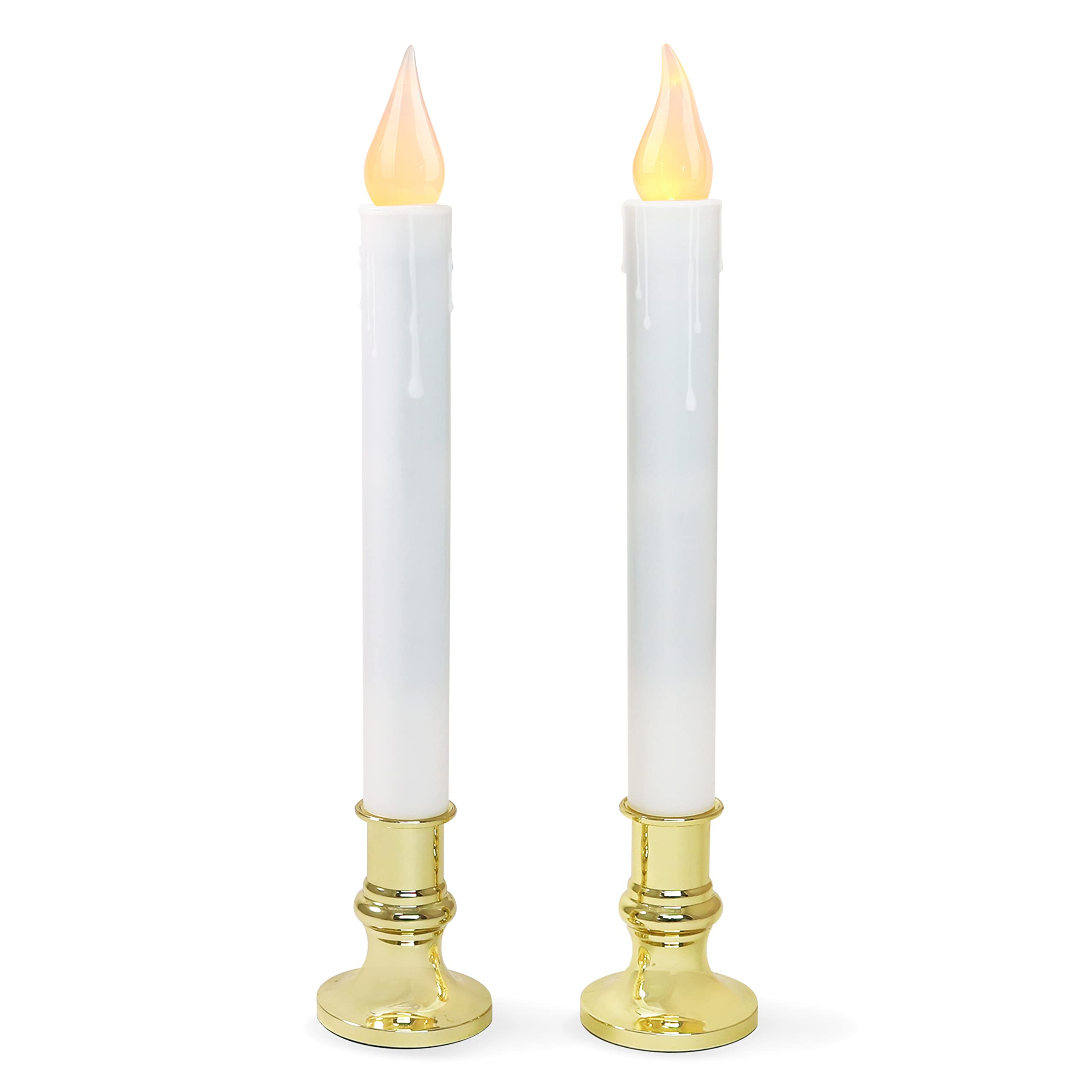 FURORA LIGHTING LED White Taper Candles with Gold Holders Pack of 2 with 5/19 Timer, Elegant Flameless Glow for Home Décor, Batteries Included
