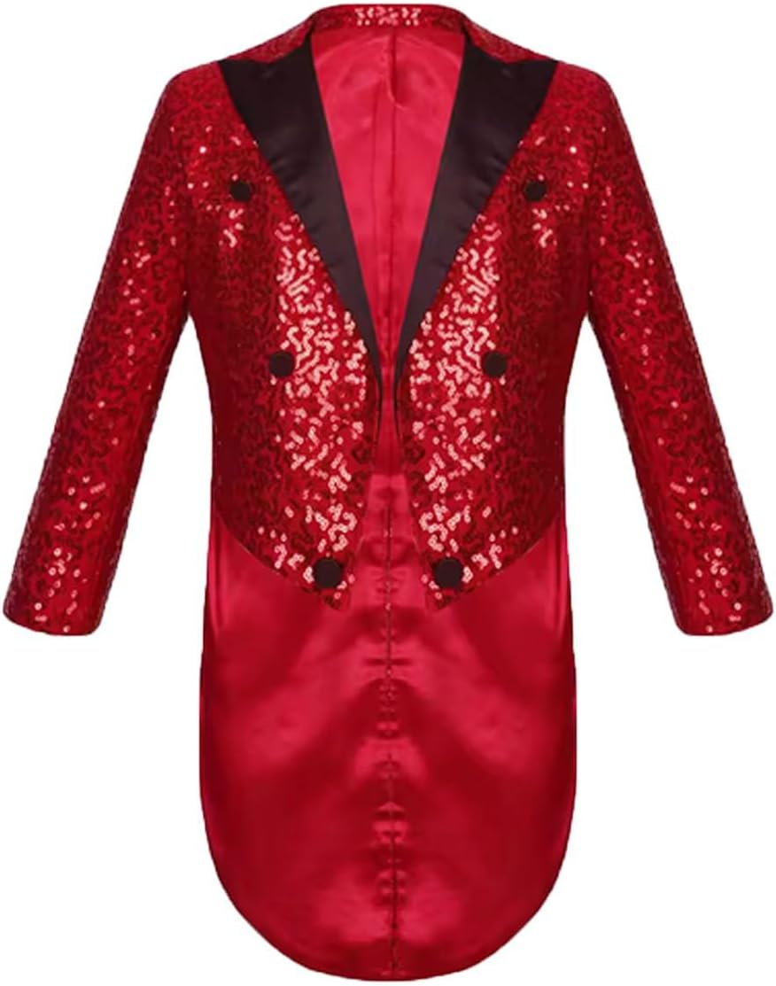 ORBITRAY Kids Boys Sequin Lapel Blazer Gentleman Suit Tuxedo Coat for Wedding Birthday Party Circus Magic Shows Stage