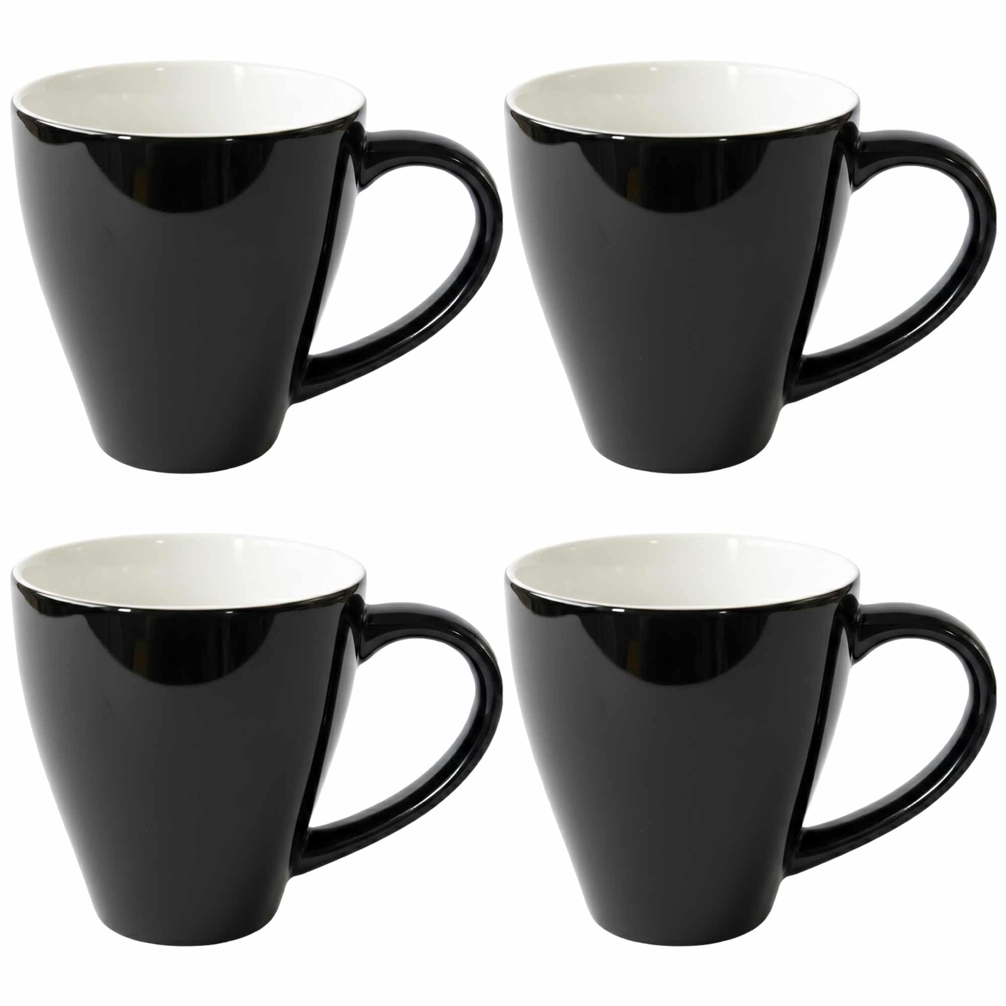 Ceramic Coffee Mugs, Set of 4, 320 ml, Black, Modern Geometric Design, Microwave Safe