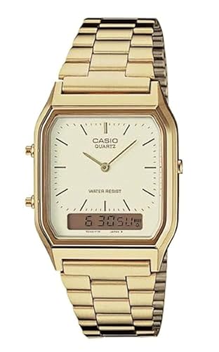 Casio AQ230GA-9D Reloj digital analógico para hombre con banda de metal en tono dorado