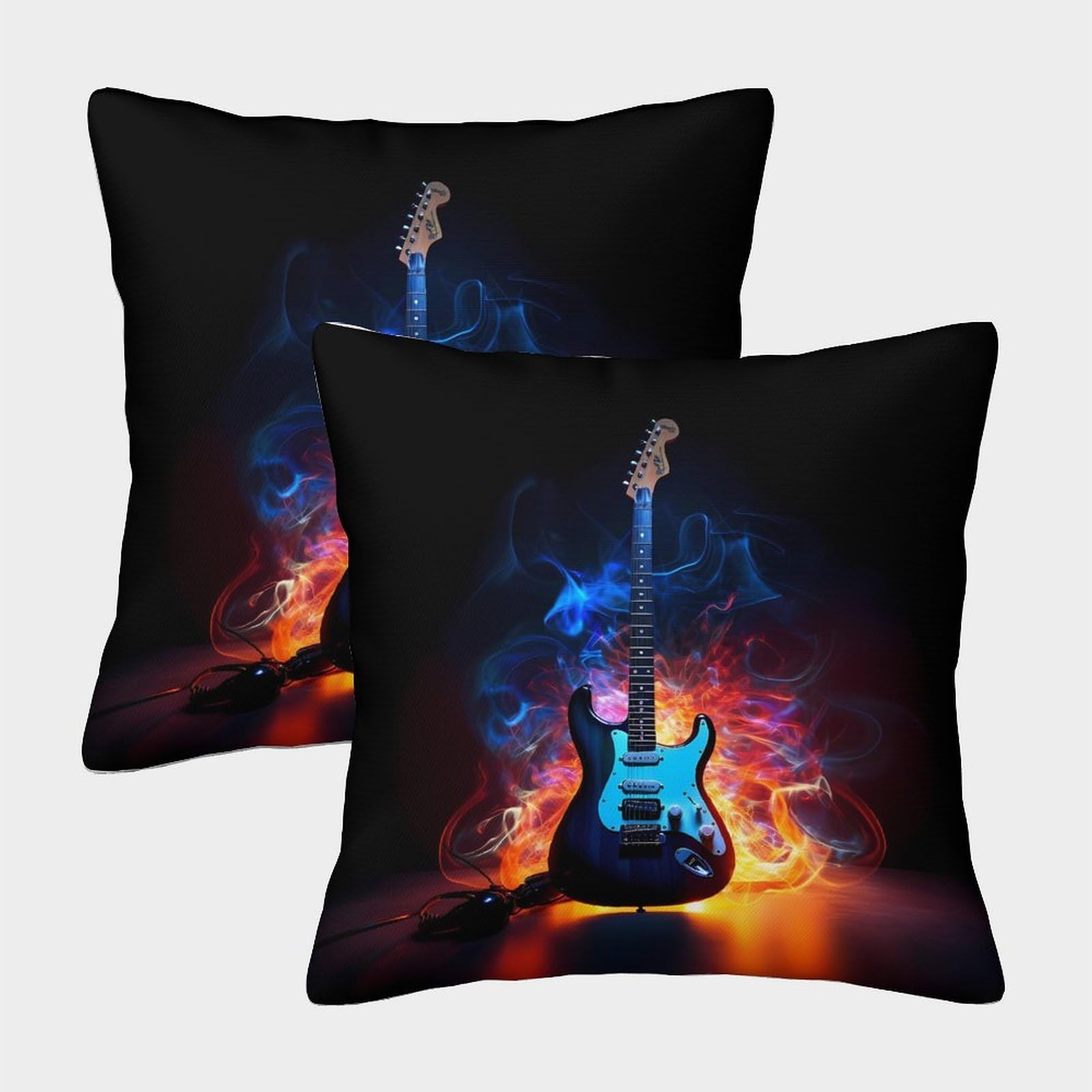 QFVANSIYO 3D Printed Electric Guitar Pillowcase Microfiber Bedroom Decor Guitar Theme Pillow Cover Soft Breathable for Adult Teen 45x45cm