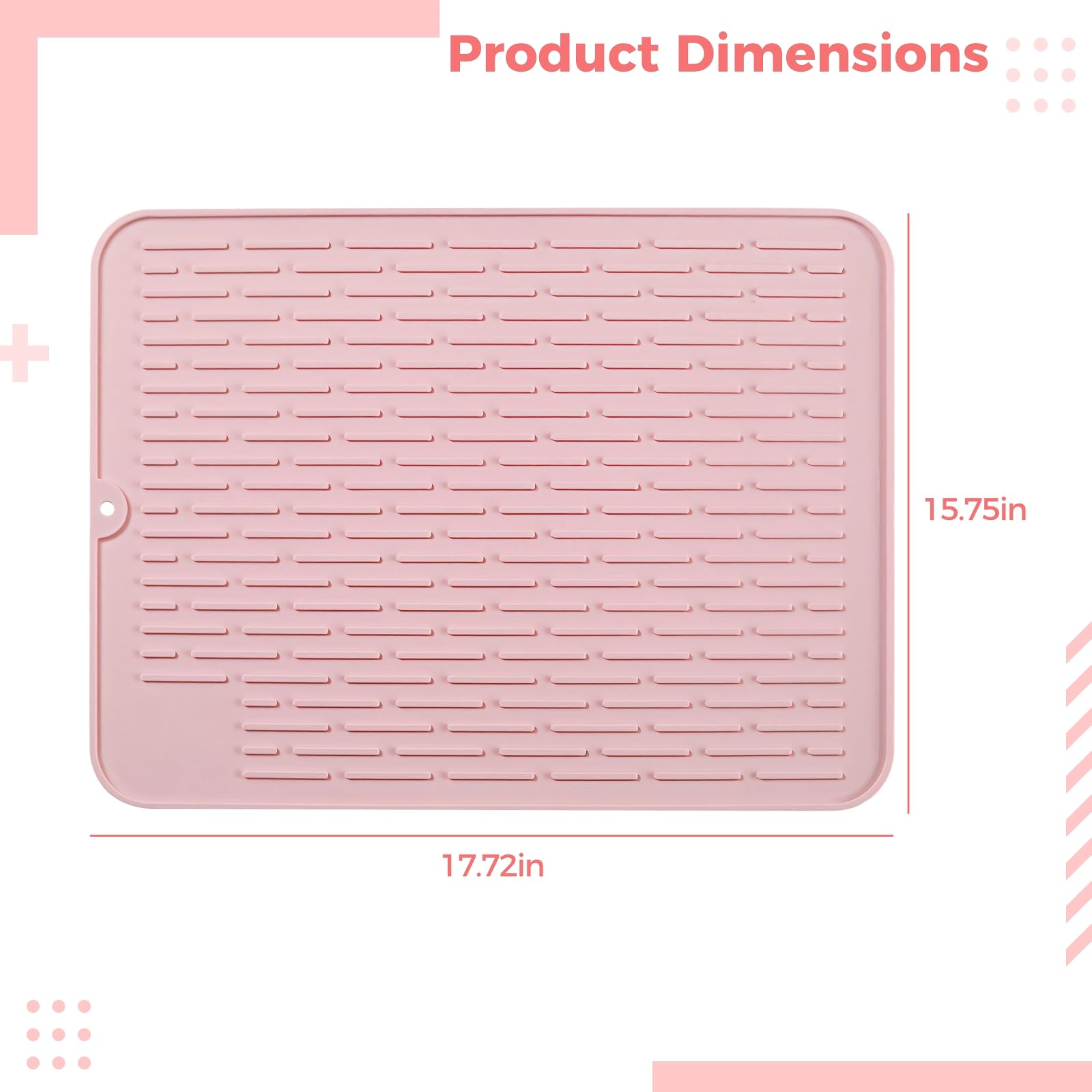Tapis égouttoir en silicone, tapis de cuisine et de repas rectangulaire 18 x 16 in, résistant à la chaleur et imperméable, surface antidérapante avec trou de suspension, pour table et plan de travail