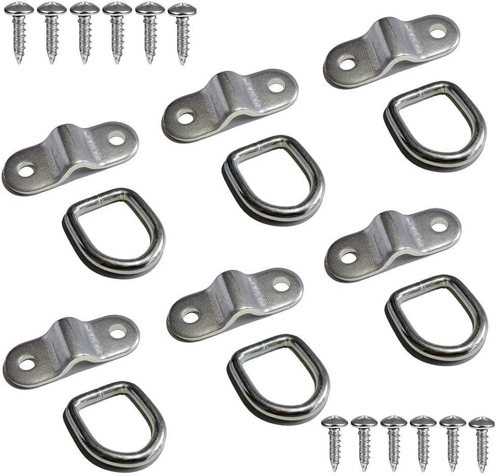 D Rings Tie Down Anchors Hooks for Trailer Truck Bed Bracket Enclosed Points Pickup Camper Surface Mount D-Ring 1/4" Heavy Duty 6 Pack w/ 7200 Pound Capacity