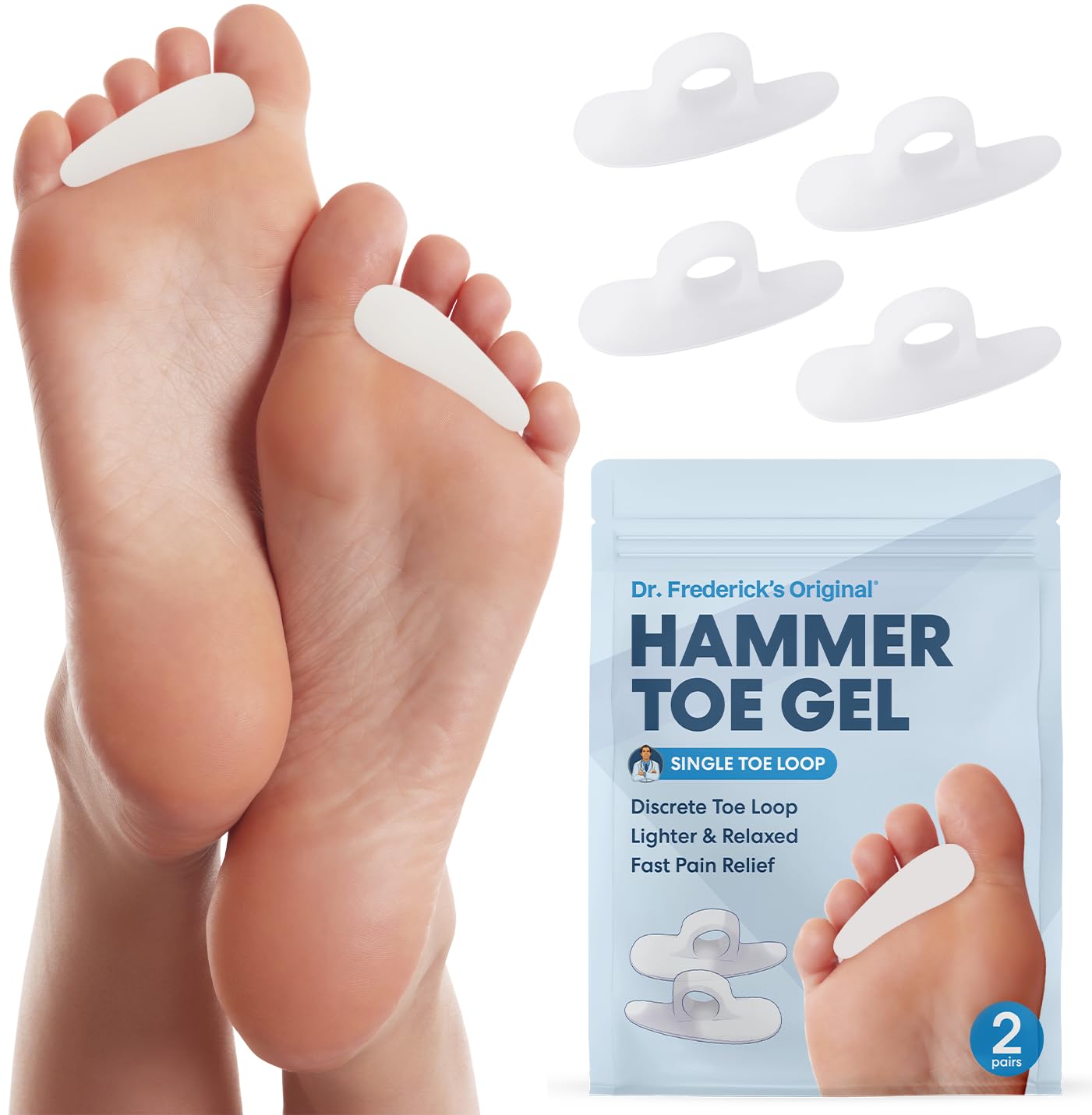 Dr. Frederick'S Original Frederick’S Hammer Toe Cushion - 2 Gel Pads Single Loop Relieve Pain Great For Diabetic Feet