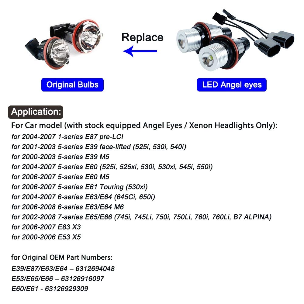 Lampadine Angel Eyes,Occhi d'angelo per auto 1 set 2 * 5W 10W LED Marker ANGELLO ANGELLO Bianco/Blu/Rosso/Giallo Uso adatto per E39 E53 E60 E61 E63 E64(YELLOW)