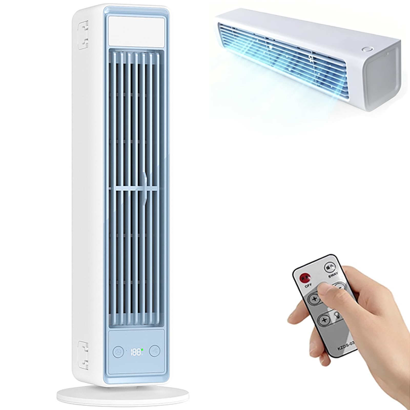 Enfriador de aire de torre sin aspas 3 en 1, ventilador de enfriamiento portátil USB de sobremesa o montable en pared con control remoto y pantalla digital, 5 velocidades de viento ajustables