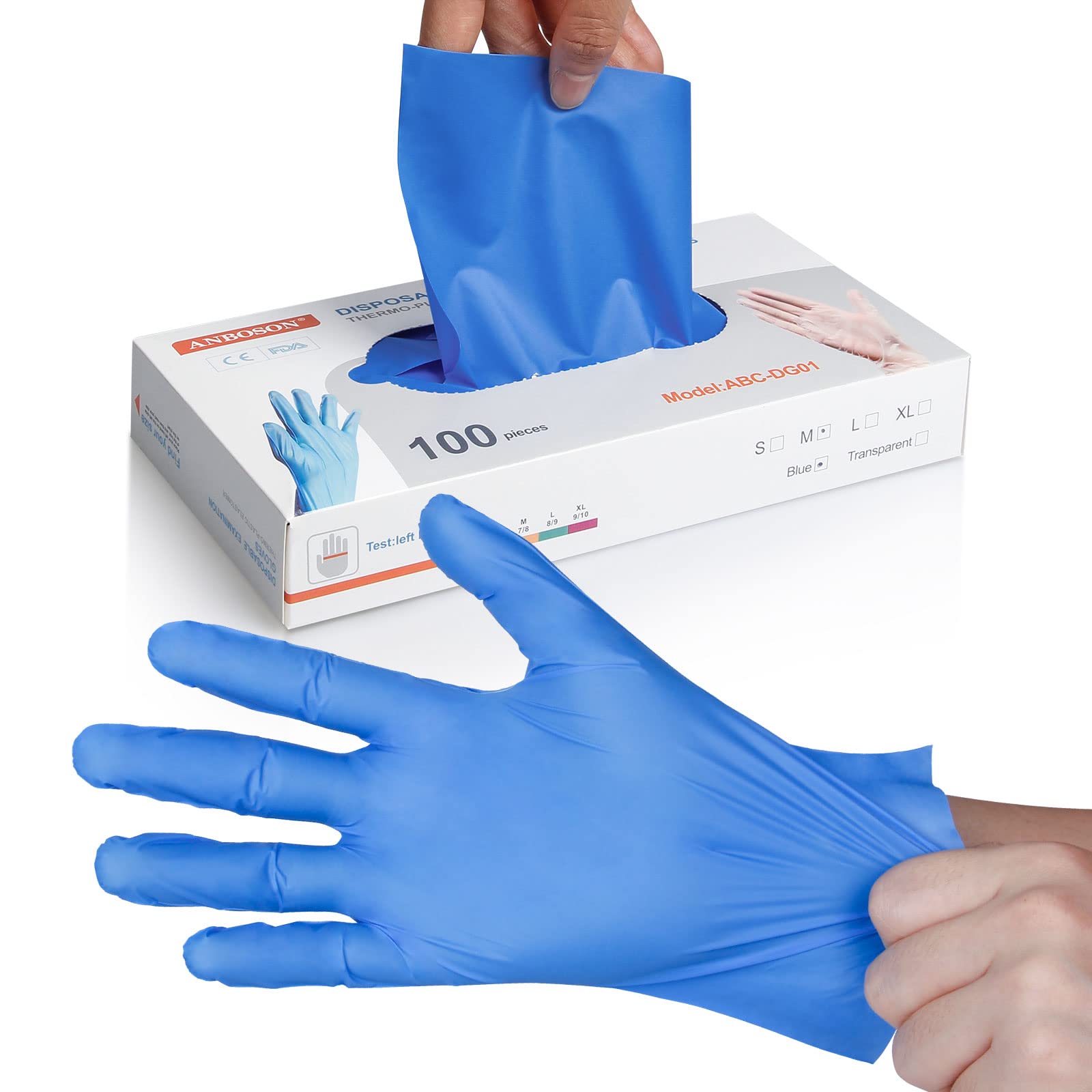Photo 1 of (3-PACK) ANBOSON Disposable Gloves Latex Free Kitchen Gloves Oil Resistant & Waterproof for Cleaning, Food Handling, Housework Blue (100 Pcs) Medium