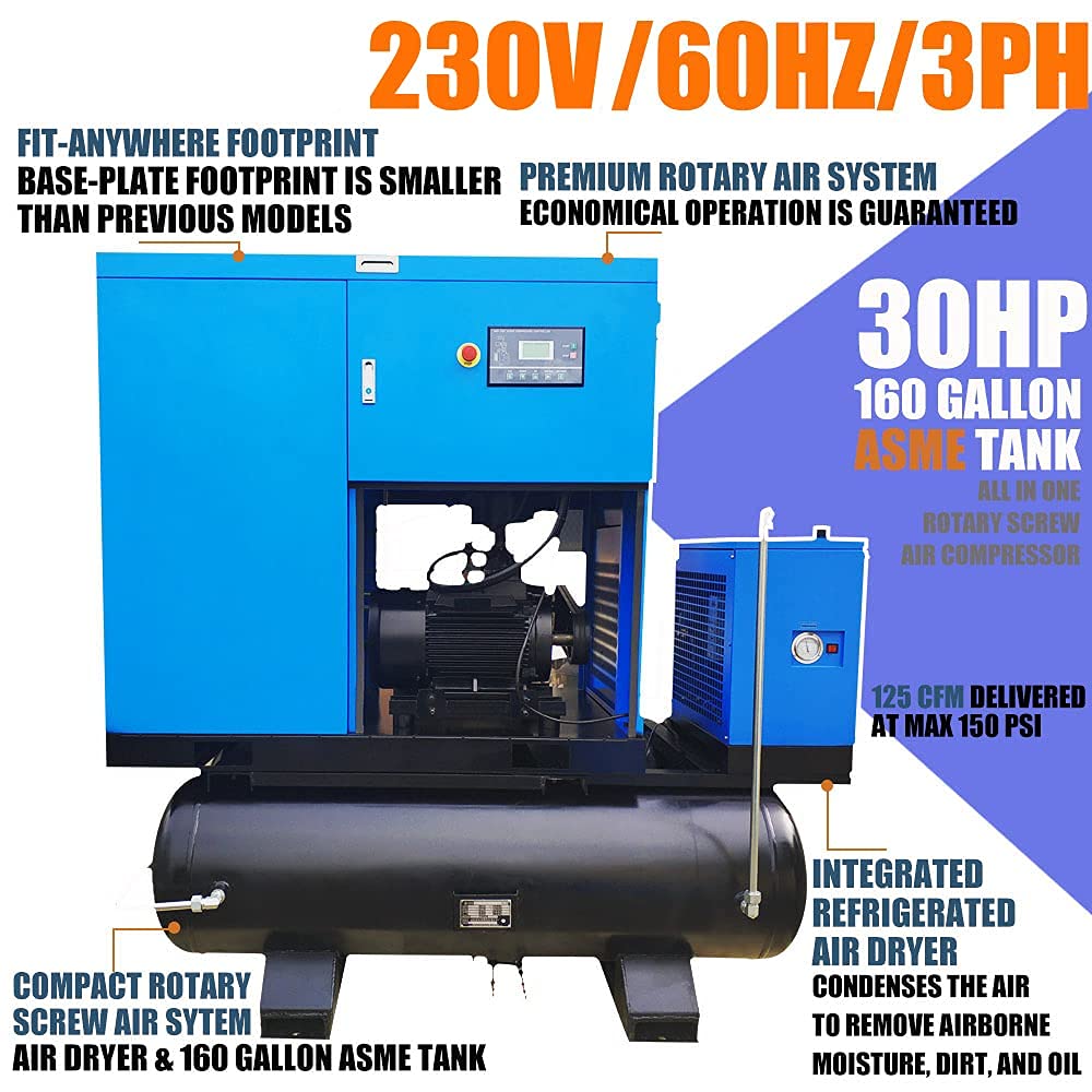 60 Gallon Air Compressor 7.5HP Rotary Screw Air Compressor - 230V ...