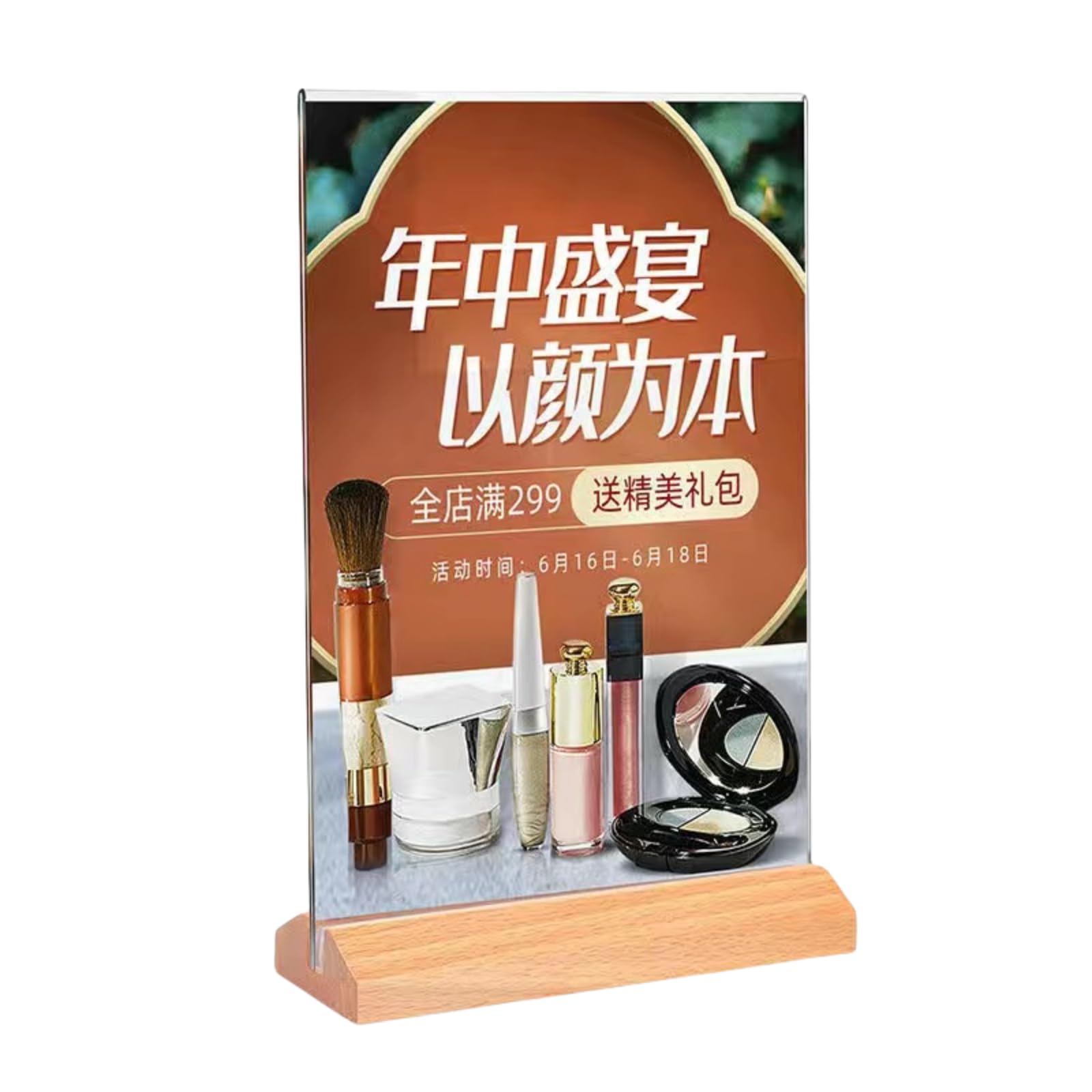 NIKIHONG 11.7x8.2Acrylic Sign Holder T Shape Clear Acrylic Frames Wood Base, Table Menu Display Stand Flyer Display for Desk Display (21X29.7CM)