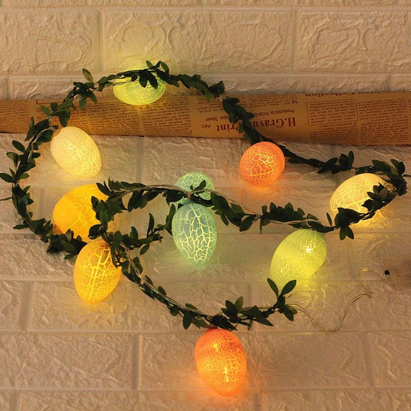 Easter LED String Lights Cracked Egg Green Leaf Vine Design Festive Fairy Lights for Easter Holiday Party Home Decor