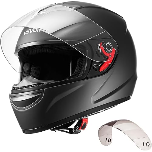 VEVOR Full Face Motorcycle Helmet DOT Approved, Dual Visor & Interchangeable Lens, Smart Street ABS Helmet Comfortable Motocross Helmet, Fit for Youth & Adults