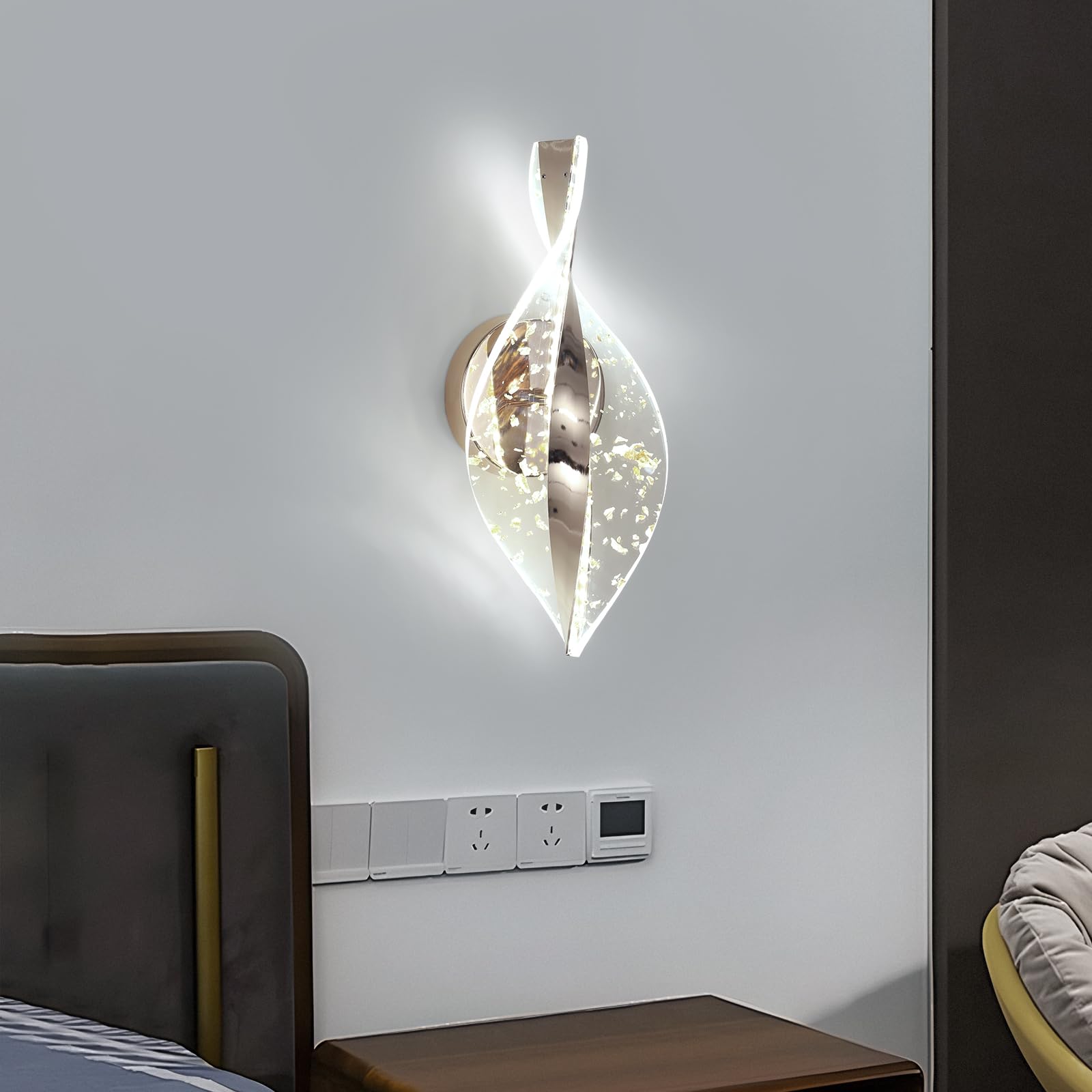 Comely 12W Lampada da Parete, 3 Temperature Applique LED 3000K/4500K/6500K | Oro 2000LM Lampade da Comodino Moderna LED per Corridoio, Camera da Letto, Soggiorno