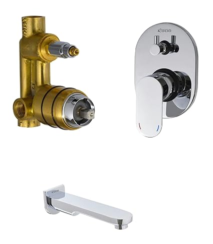 Rocio Brass Diverter Shower Set, concealed body- 40mm High Flow With Cover Cap, Operating Handle & Brass Bath Tub Spout, Chrome finish Wall Flange For Bathroom shower hot and cold tap set, Anti Corrosive
