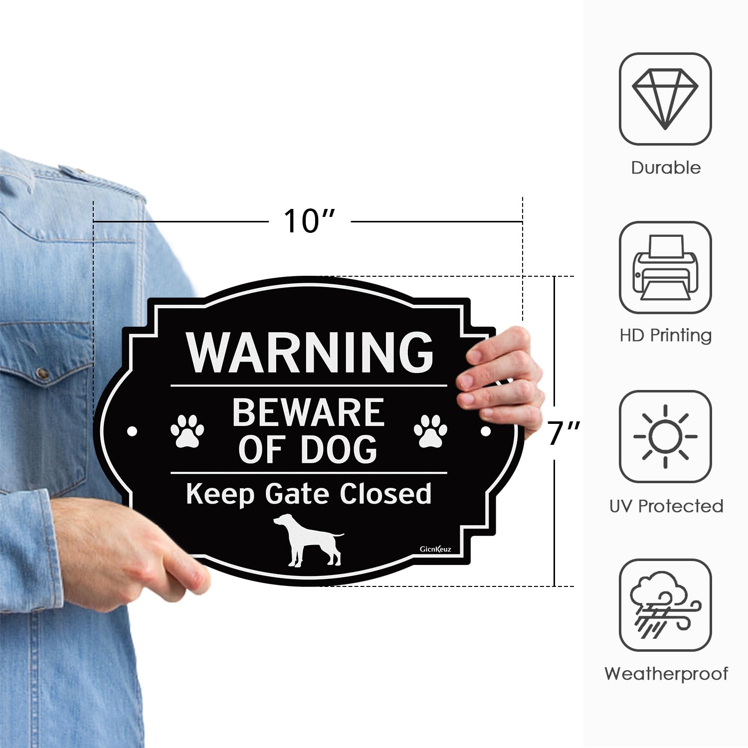 GicnKeuz Funny Beware of Dog Signs for Fence,9.5x6.7 Inches Keep Gate Closed Sign, Reflective Aluminum, Fade Resistant,Indoor or Outdoor Use (2-Pack)