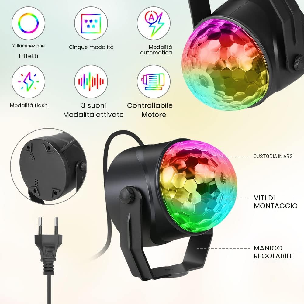 URAQT Luci Discoteca LED, 360 ° Ruotabile Musica Attivata Telecomando Luci da Festa, 7 RGBP Colori Fari per Illuminazione Palco per Natale, Bar, Club, Festa, Riunione di Famiglia (2 Pezzi)